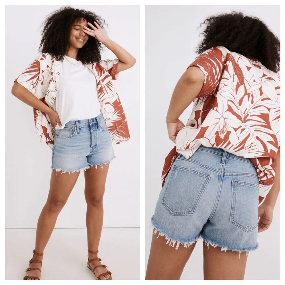 Madewell 100% Cotton Relaxed Denim Shorts Rosemount Wash Destroyed Hem - Size 23